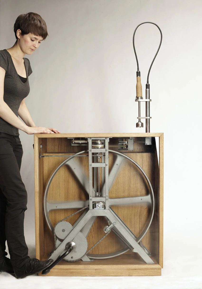 Pumping the pedal drives the flywheel which in turn provides power to the appliances