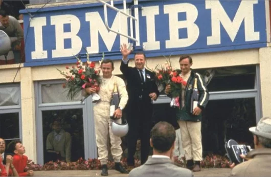 The special moment for Henry Ford II in 1966 with winning drivers Bruce McLaren (who later formed one of the most successful racing teams in history) and Chris Amon.