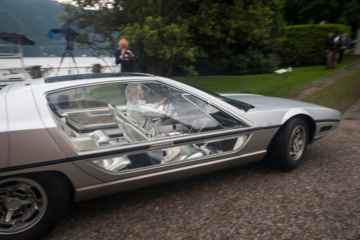 The Trofeo BMW Group Ragazzi went to the 1967 Lamborghini Marzal Four-Seater Coupé by Bertone. The spectacular Lamborghini Marzal was a prototype designed at Bertone by Marcello Gandini when Ferruccio Lamborghini decided he wanted a proper four-seater beyond the existing 400GT 2+2. Built on an extended Miura chassis, the Marzal's engine was half of a Lamborghini 4.0 liter V12, making for a compact 175 bhp (130 kW) 2.0 liter inline-six engine, mated to a 5-speed transmission.
