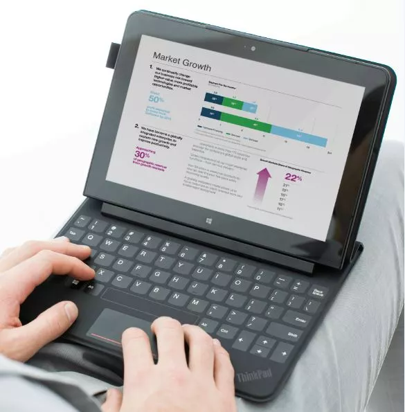 The ThinkPad 10 can be used with the Ultrabook Keyboard for laptop-like productivity