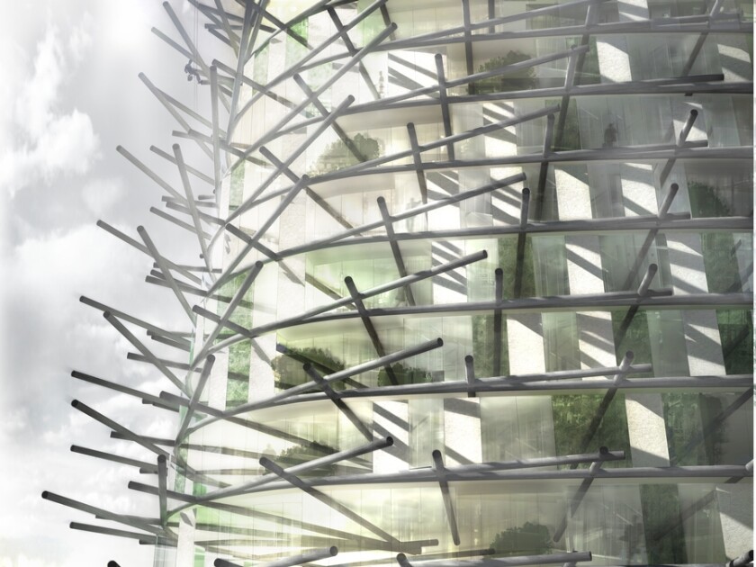 Rather than the scaffolding being removed once the building's construction is complete, it would then become part of the building