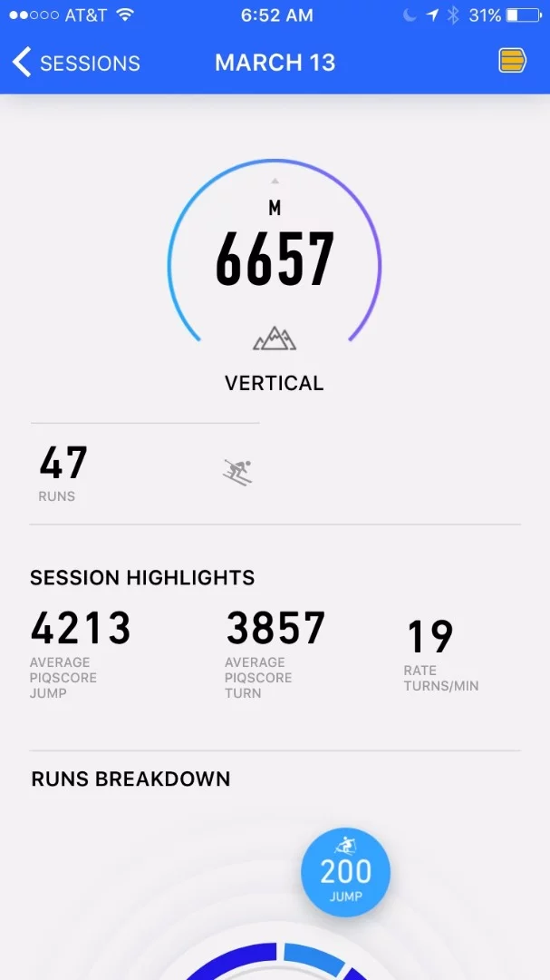 The Piq app vertical ski data