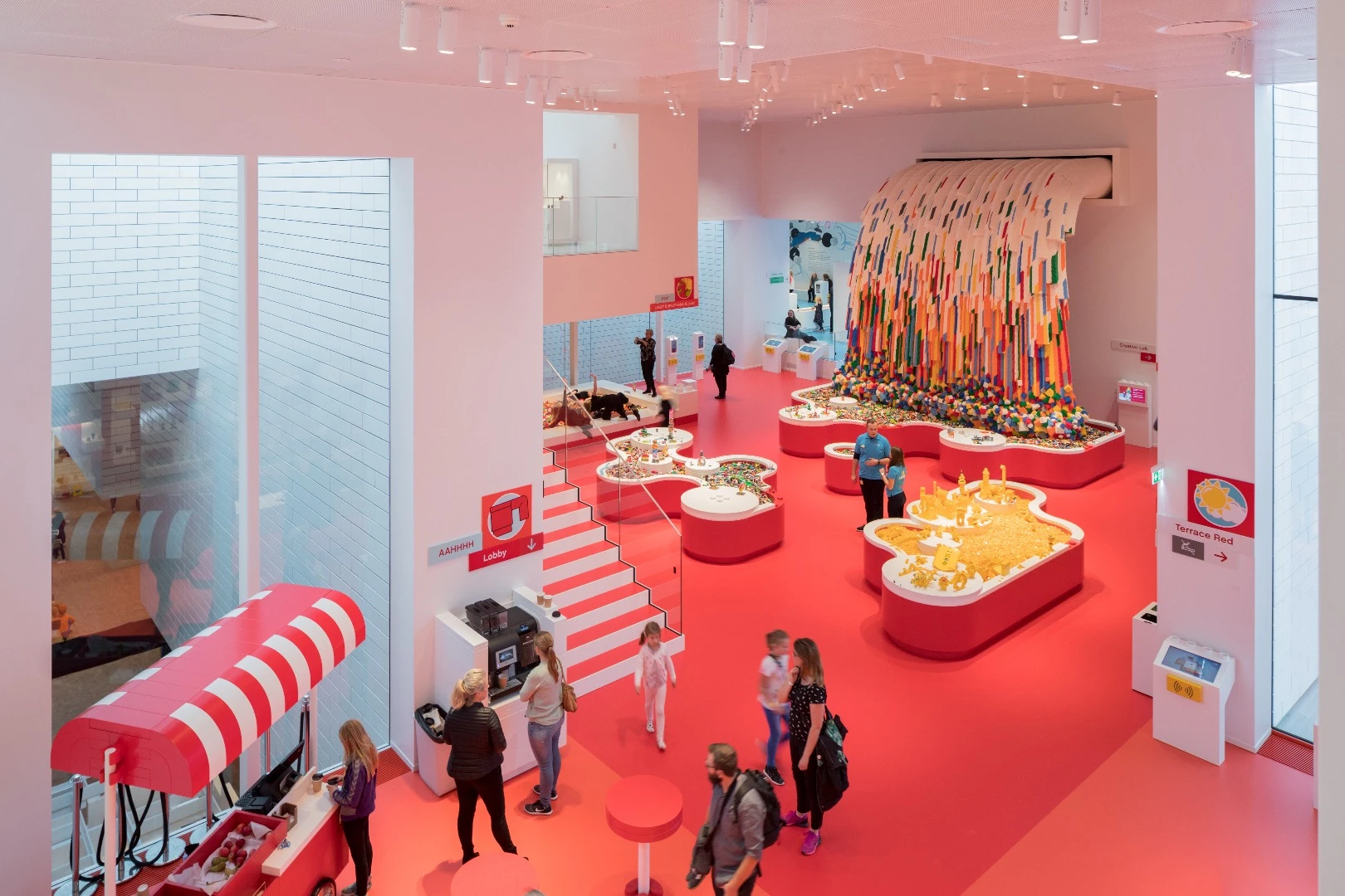 Inside the Lego House, play areas are color coded