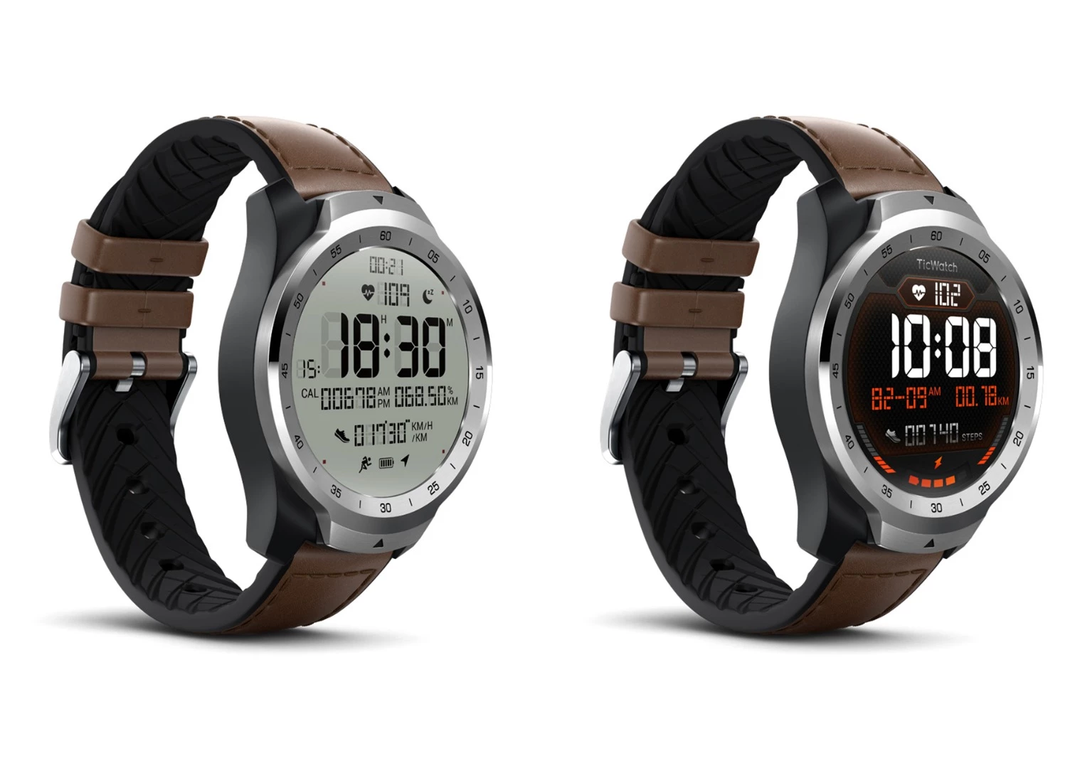 The Essential mode (left) and the Smart mode (right) on the Ticwatch Pro