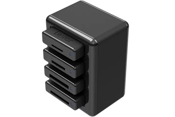 The Lexar Professional Workflow HR1 is a four-bay USB 3.0 card reader hub