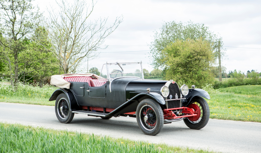 This 928 Bugatti Type 44 Tourer was purchased new by Henry du Pont of the famous chemical manufacturing dynasty, and was used by the twenty-nine year old on his honeymoon, which entailed a tour of Europe. Despite being able to afford any car he wanted, du Pont kept the car for 34 years. It sold for £247,900($327,628)