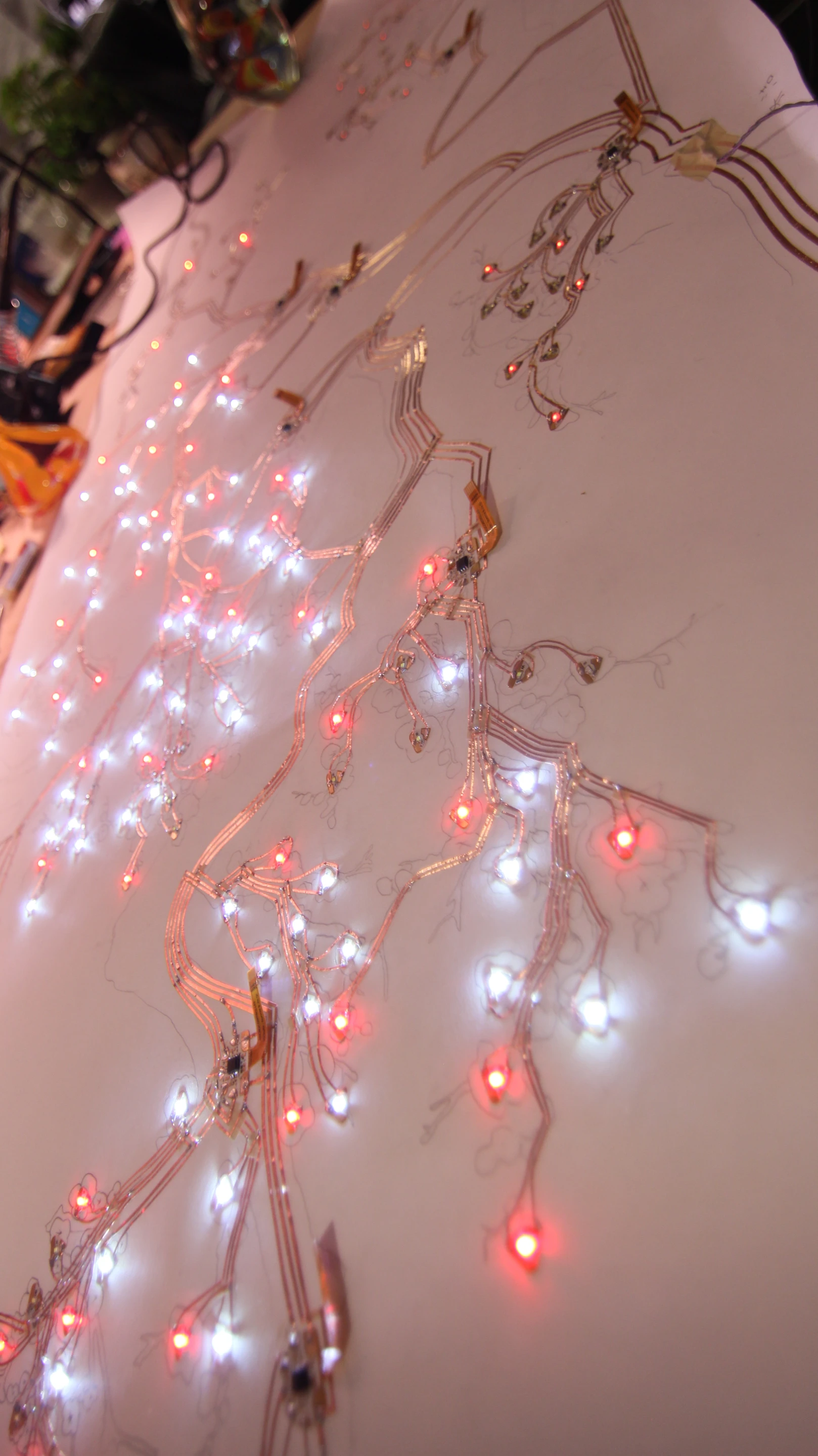 An extensive piece of art made with Chibitronic LED stickers and copper tape