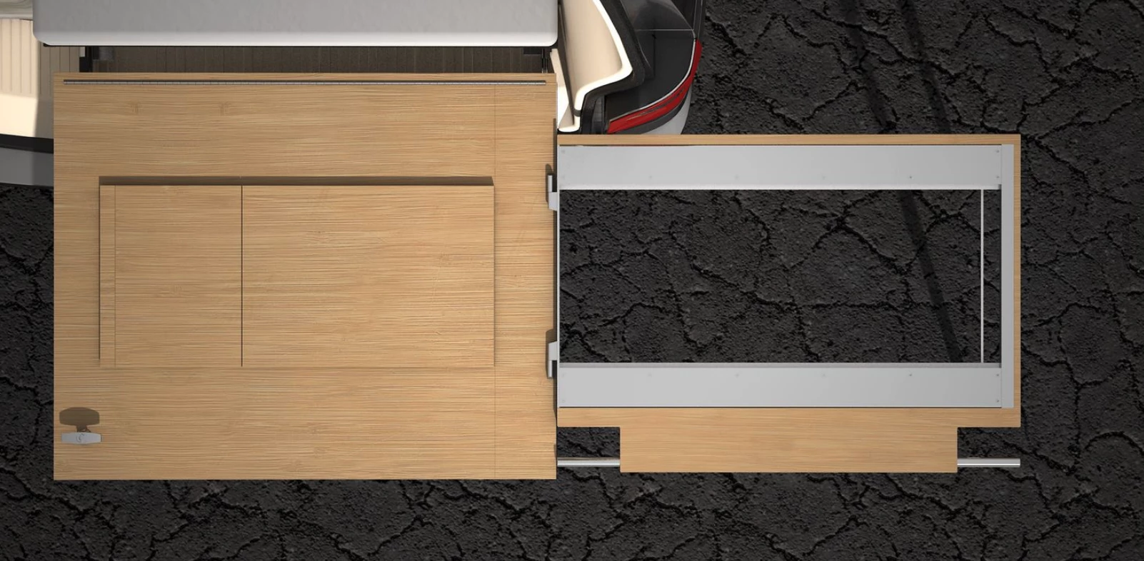 Calicamp frame folded out, awaiting cooking modules