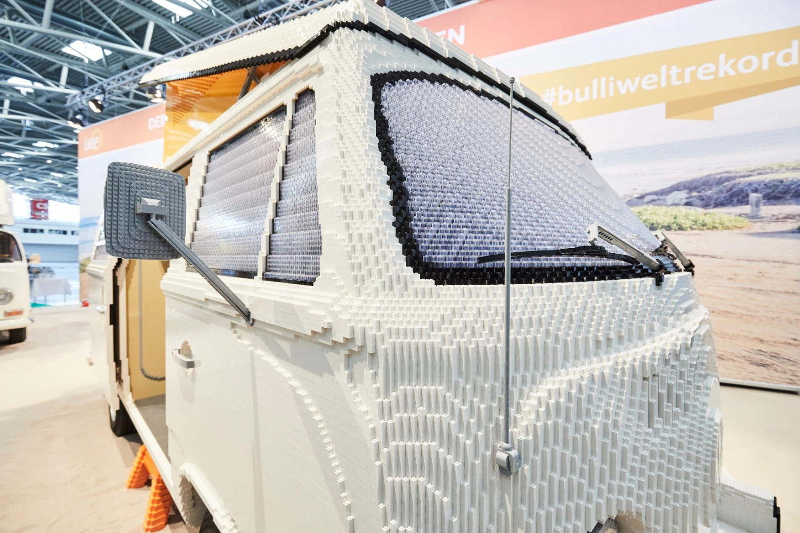 The latest lifelike Lego sculpture makes its debut at F.re.e Munich, where some of Volkswagen's real camper vans will also be on show