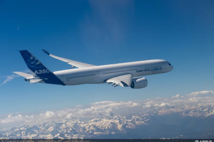 The Airbus A350 XWB on its maiden flight
