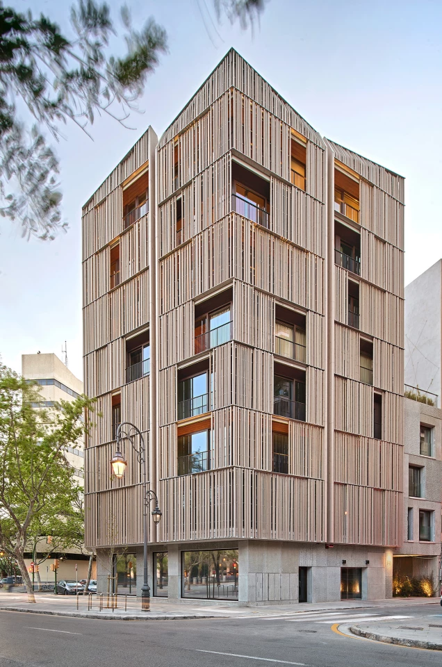 The Best Use of Certified Timber Prize, which promotes buildings made from sustainably sourced timber, went to Spain's Paseo Mallorca 15, by OHLAB