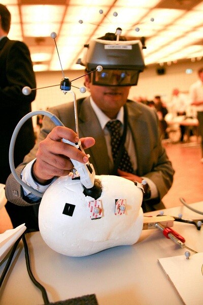 The first CAMDASS augmented reality system prototype was built to facilitate ultrasound examinations (Photo: ESA/Space Applications Service NV)