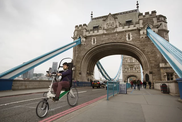 Crispin Sinclair Innovation's Babel Bike on London's Tower Bridge