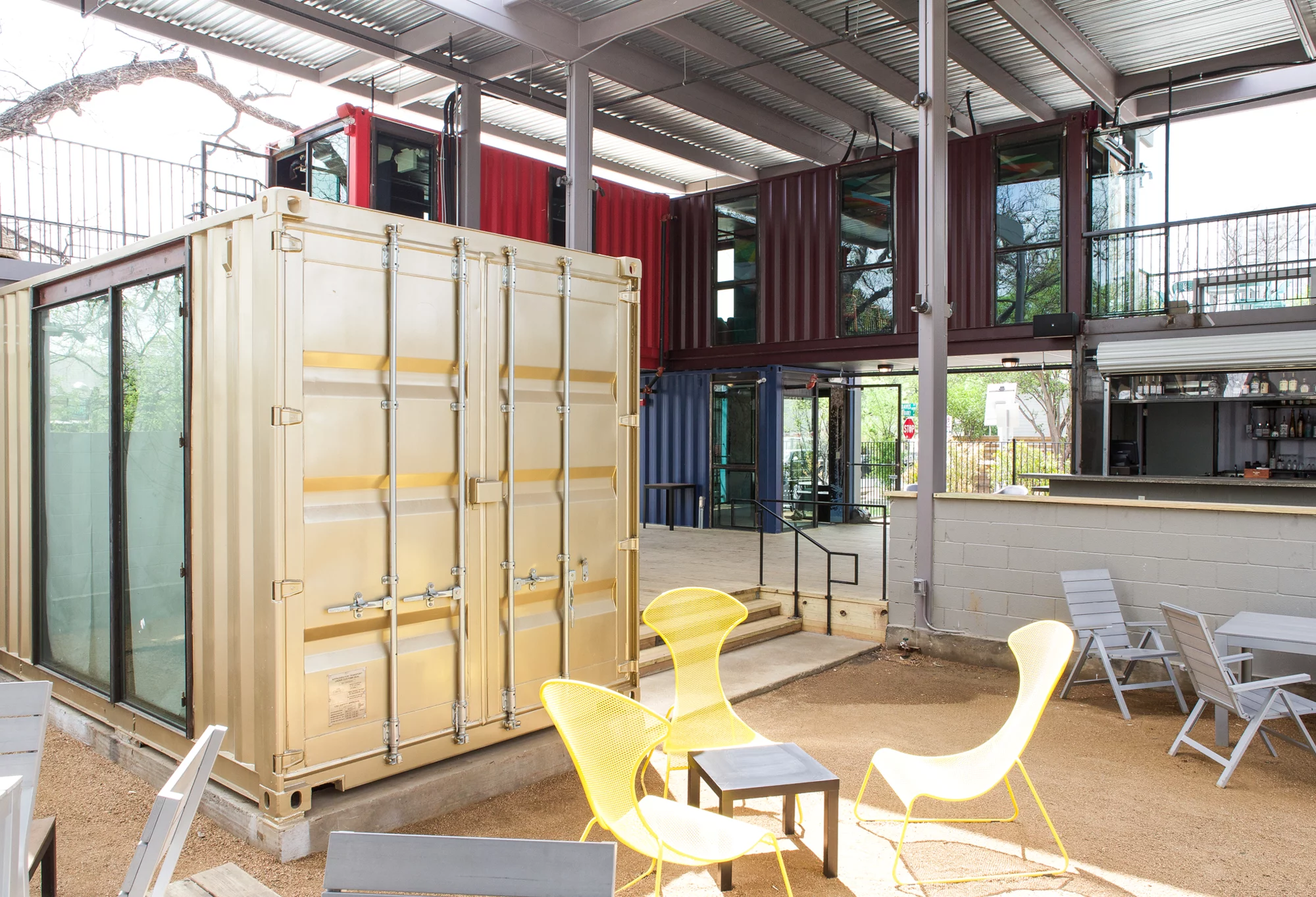 The Container Bar comprises a total of seven shipping containers, which were stacked atop each other (Photo: Chris Perez)