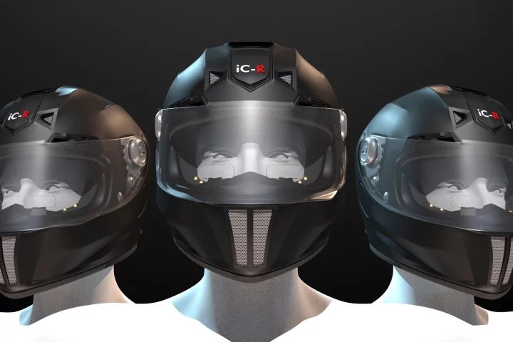 Intelligent Cranium's iC-R helmet is the most ambitious high-tech helmet project we've seen to date - twin rear vision cameras, twin transparent LCD heads-up displays, built in GPS, Bluetooth intercom, phone connectivity, LiDAR collision warnings, and an electronically tinting visor, all topped off with a built-in solar panel.