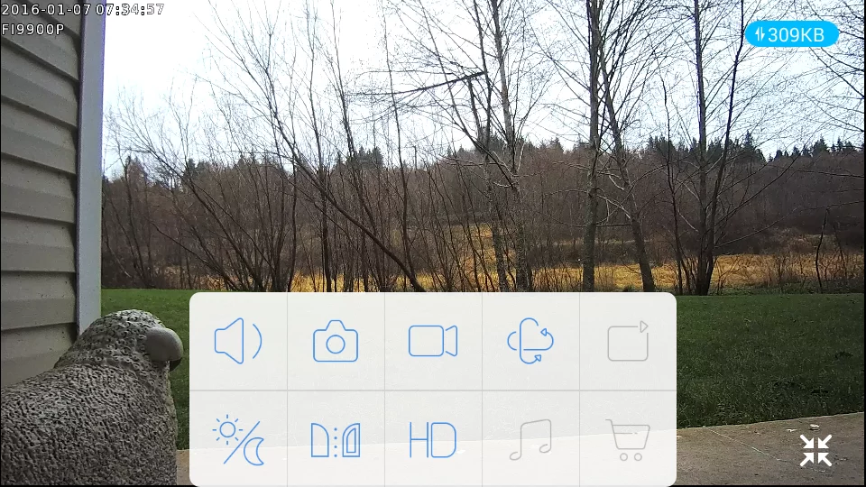 FI9900P showing the app control panel