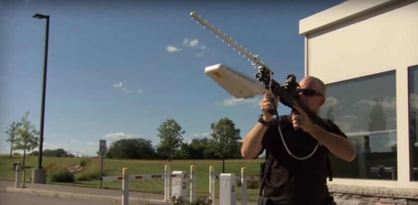 Battelle’s DroneDefender fires radio waves in a 30-degree cone