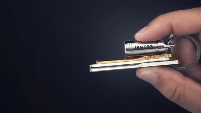 Three standard watch batteries slot inside its body to power the 100-lumen flashlight