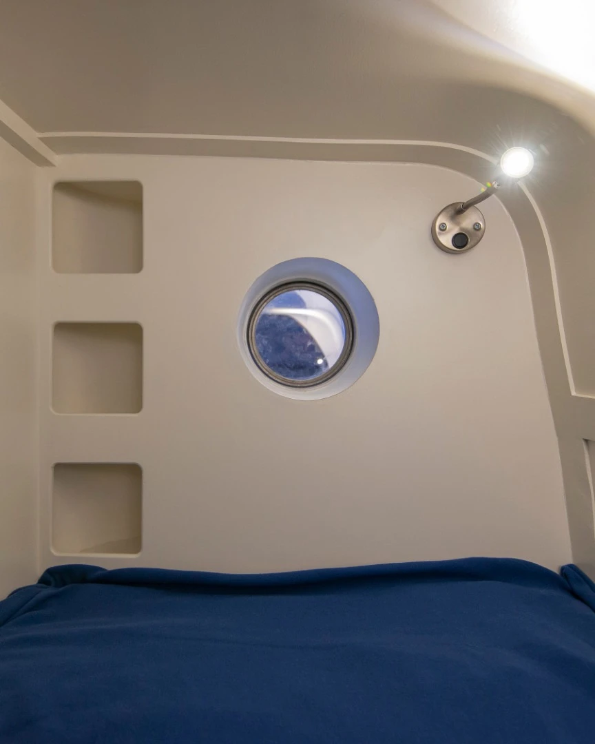 The layout of the sleeping area was inspired by old inland watercraft found in England