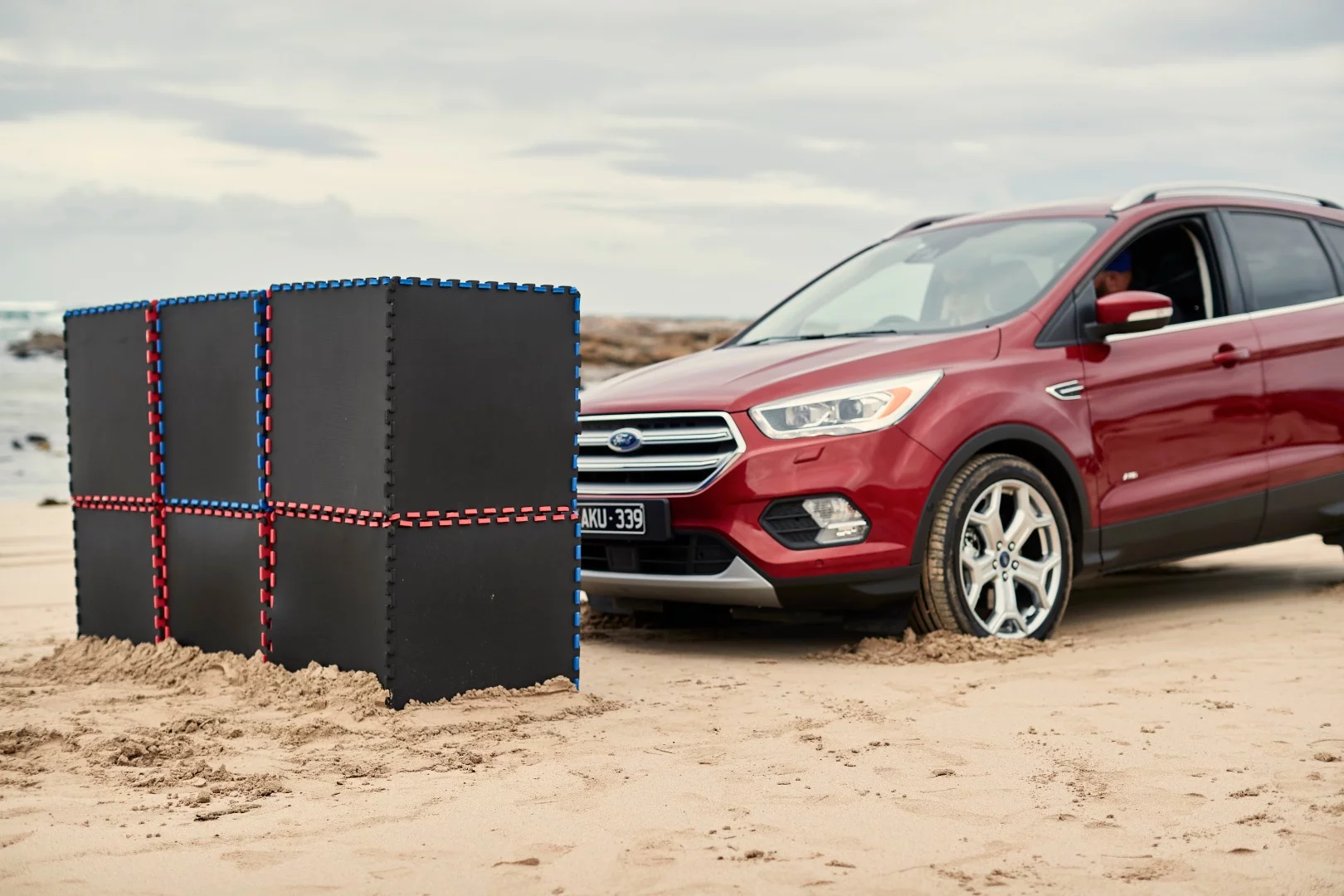 2017 Ford Escape: autonomous braking demonstration on the beach proved the system works well, even on loose surfaces