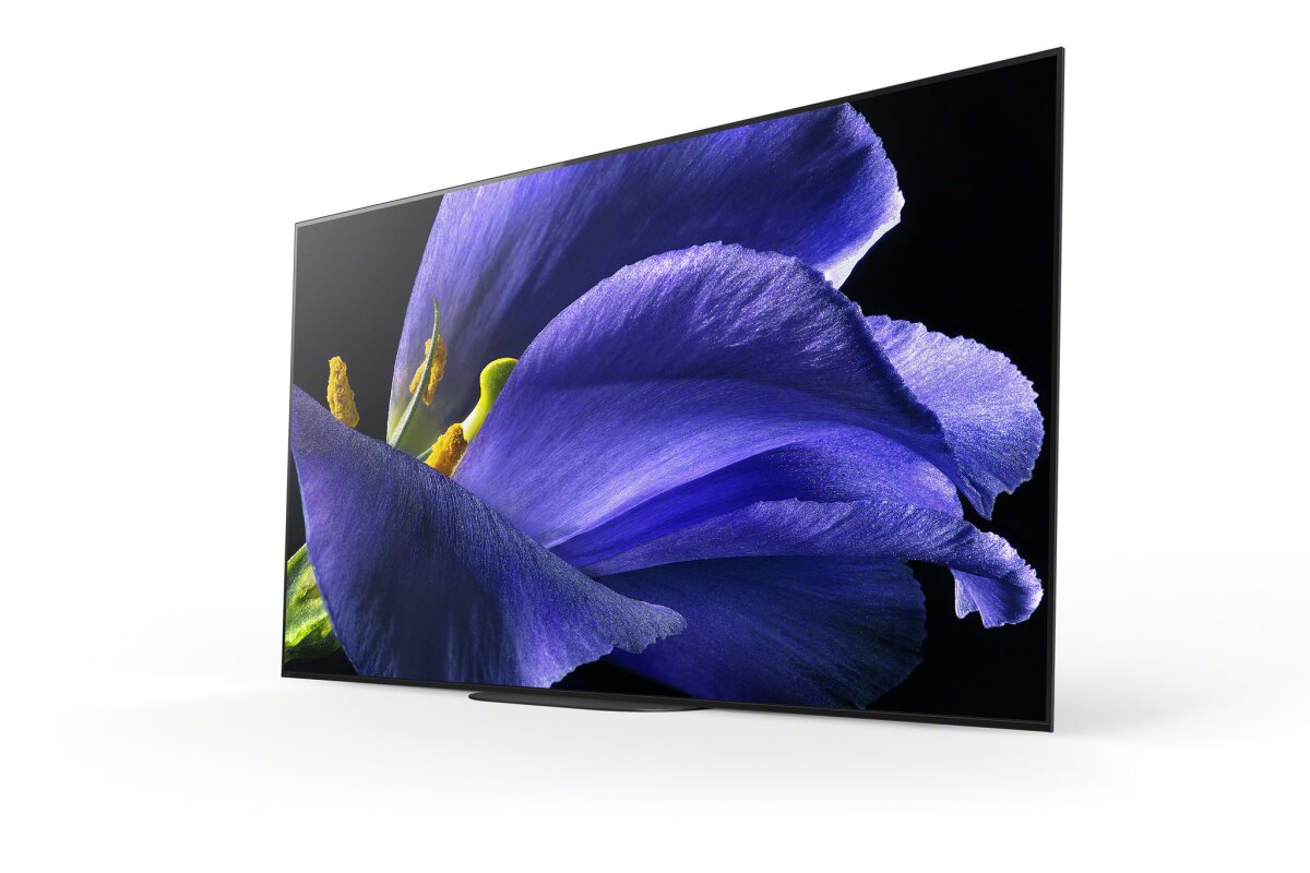 The Sony A9G's tabletop stand places the TV on a very slight lean