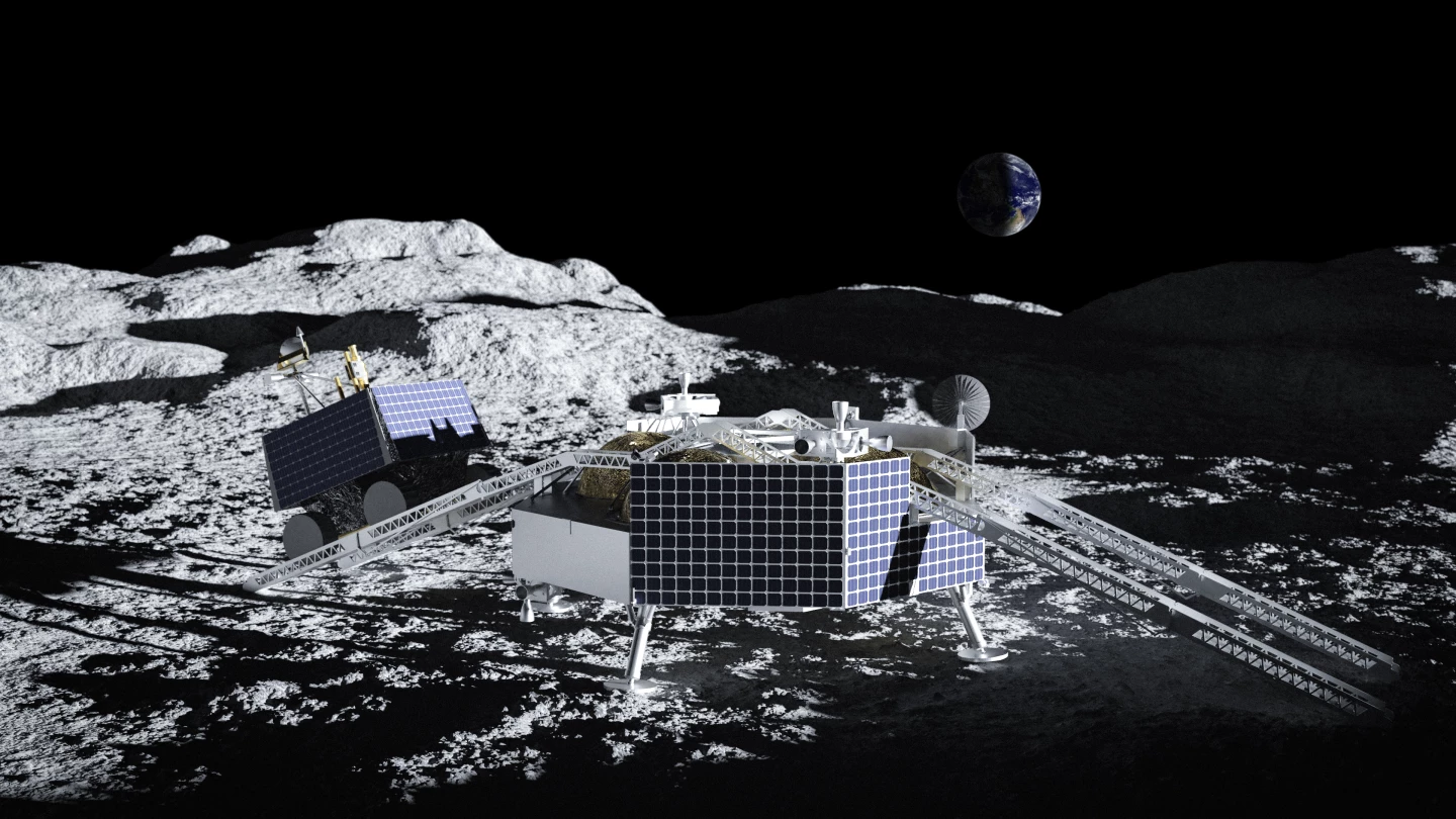 Artist's concept of the Griffin lander deploying VIPER