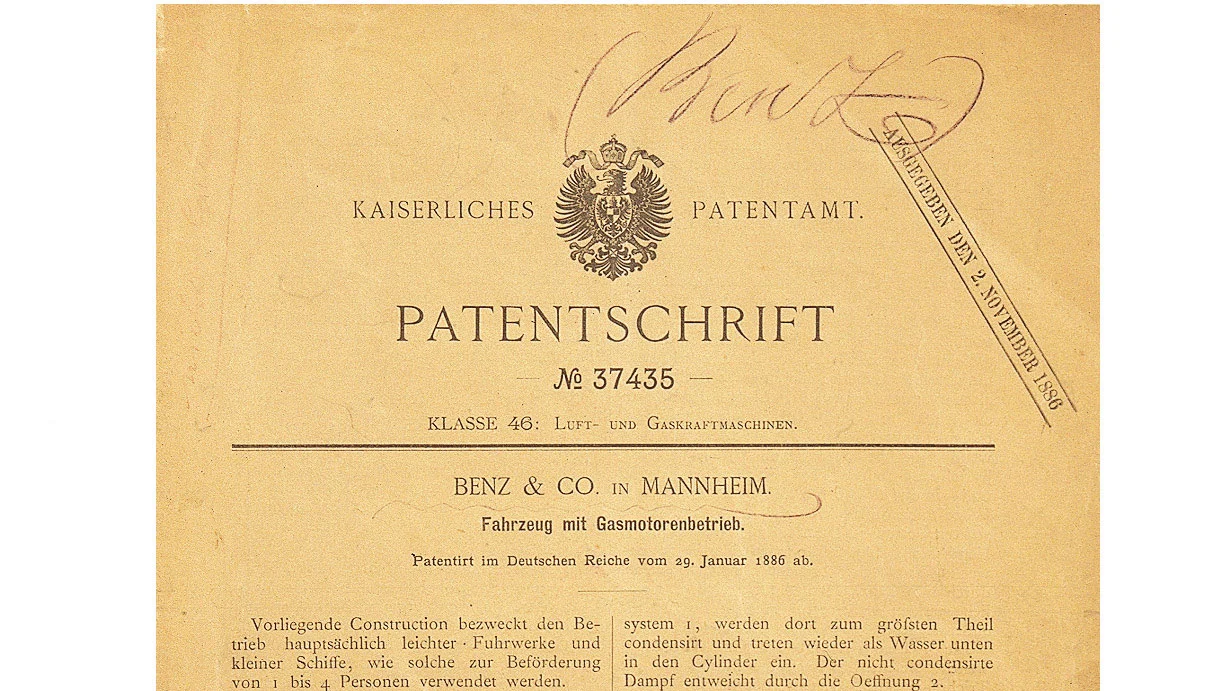 German Patent No. 37435 was awarded to Karl Benz on January 29, 1886