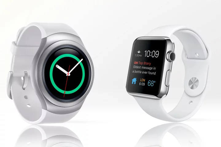 The Samsung Gear S2 (left) takes on the Apple Watch, as we compare the features and specs of the two flagship smartwatches