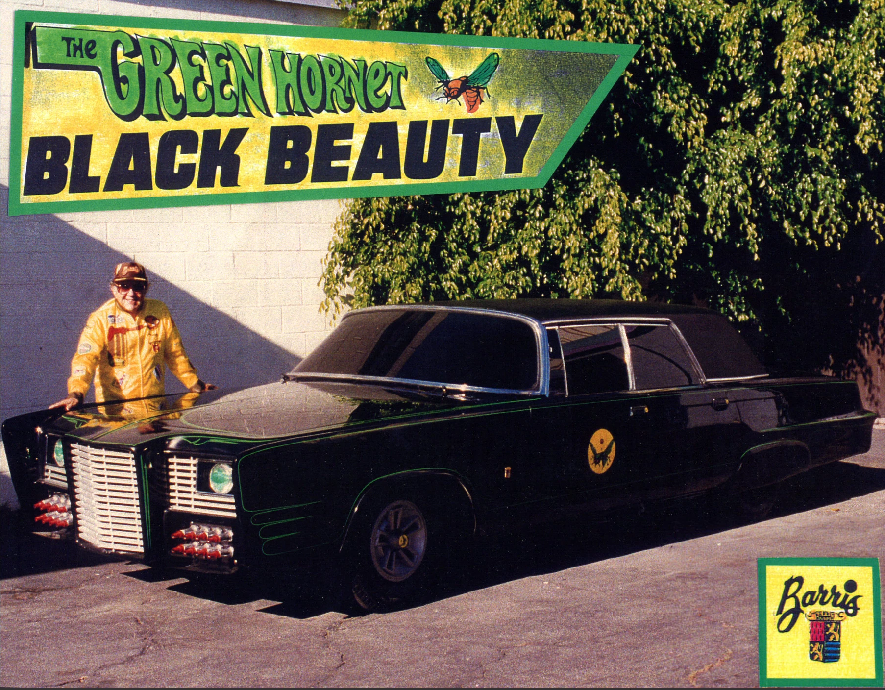 The concept for the single 26-episode Green Hornet (1966–1967) TV series originated as a 1930s radio series, which became a popular comic book, and TV series in the 1940s. The two stars of the show, are a vigilante newspaper publisher with a talented Korean sidekick - these days the originators of Superman and Batman might well be sued for plagiarism but ... this particular series is notable for two things. The Korean sidekick was played by an unknown actor named Bruce Lee, who went on to much bigger things, and the Green Hornet's wheels known as "Black Beauty" which is a 1966 Chrysler Imperial customized with clever gadgets, rocket launchers, scanners, revolving license plates, and ... sound familiar? Bruce Lee drove this car a lot. In May 2005, it sold for $23,000. This is not just a TV star car, but Bruce Lee memorabilia too.BTW - that's George Barris who built the car, not Bruce Lee