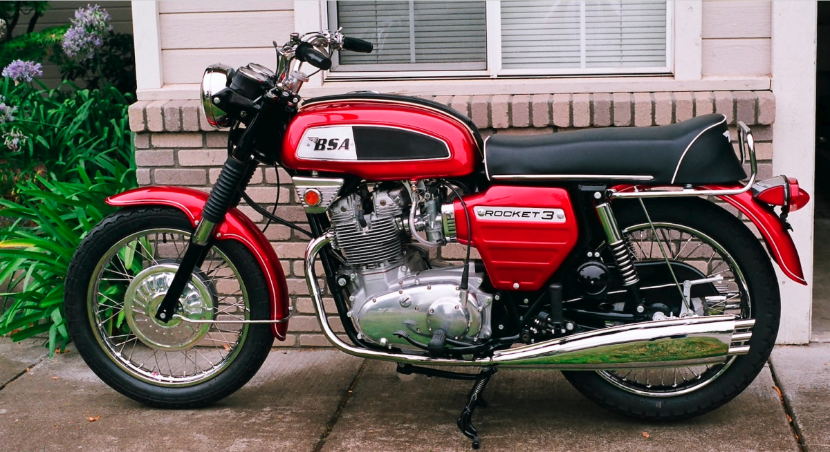 Triumph's three-cylinder Trident 750 and BSA's three-cylinder Rocket III 750 were essentially the same bike apart from badges and slightly inclined cylinders on the latter. Not counting the three Craig Vetter styled Triumph X75s which are covered elsewhere in this article, three Tridents and two Rocket IIIs went to auction in Vegas and the above 1969 model BSA Rocket III the most expensive of them all at $23,100, with another 1969 model in second place which sold for $18,150. By comparison, the best the Triumph Tridents could muster was $9,000 for a 1973 model that had been tastefully modified into a cafe racer, followed by two at $6,050 (a 1973 model and a 1974 model).