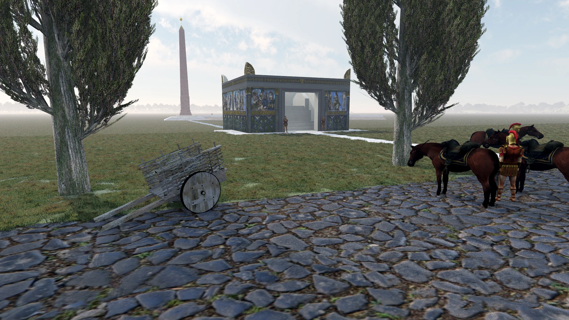 Virtual view of Augustus' Altar of Peace and the Obelisk of Montecitorio (background) as seen from the Via Flaminia, the ancient road from Rome to the Adriatic Sea(Image: IU Bloomington)