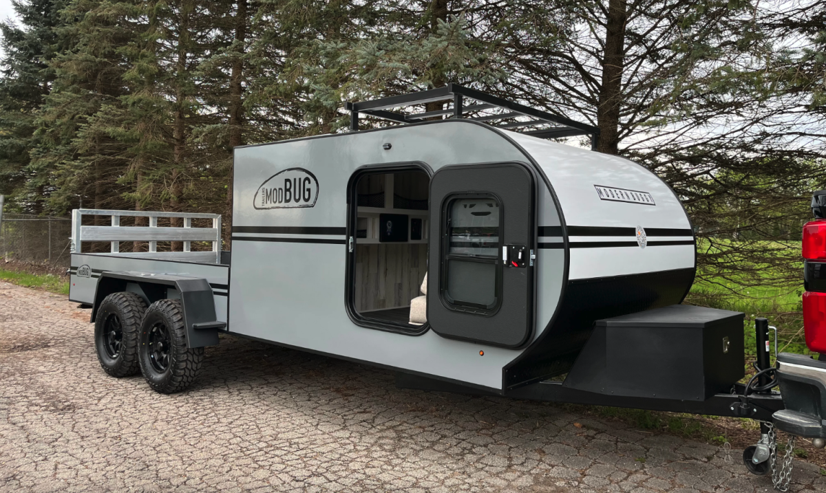 Hovering teardrop toy-hauler camper is an oddball RV that kinda works