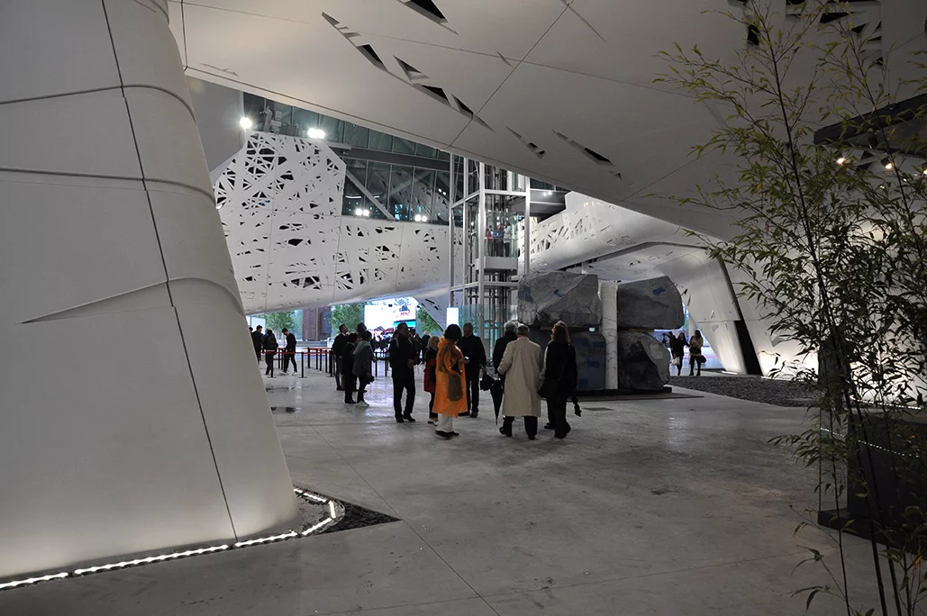The Italian Pavilion is clad with a smog-filtering concrete facade