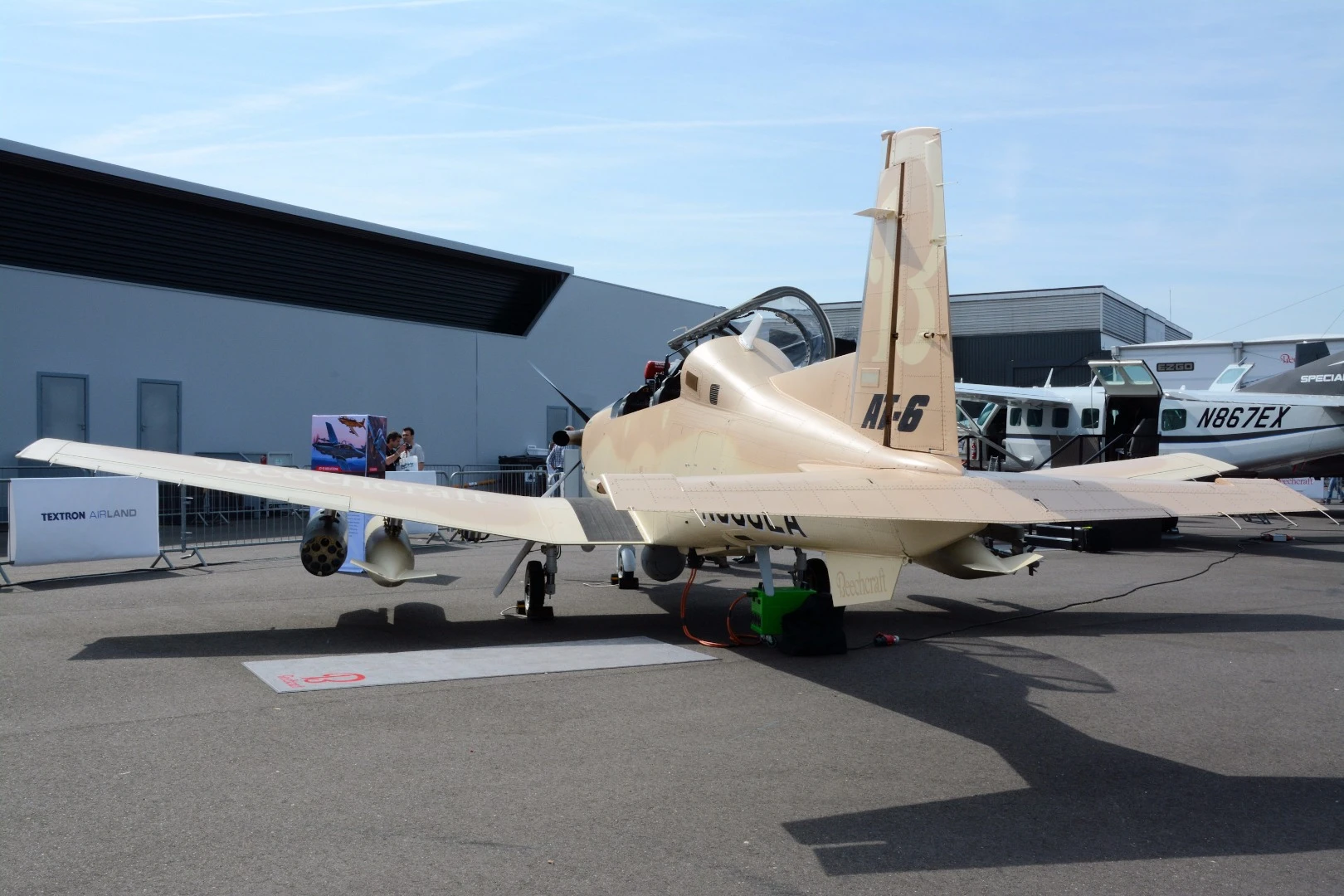 A rear view of Beechcraft's multi-role, multi-mission AT-6 Wolverine at the Paris Air Show