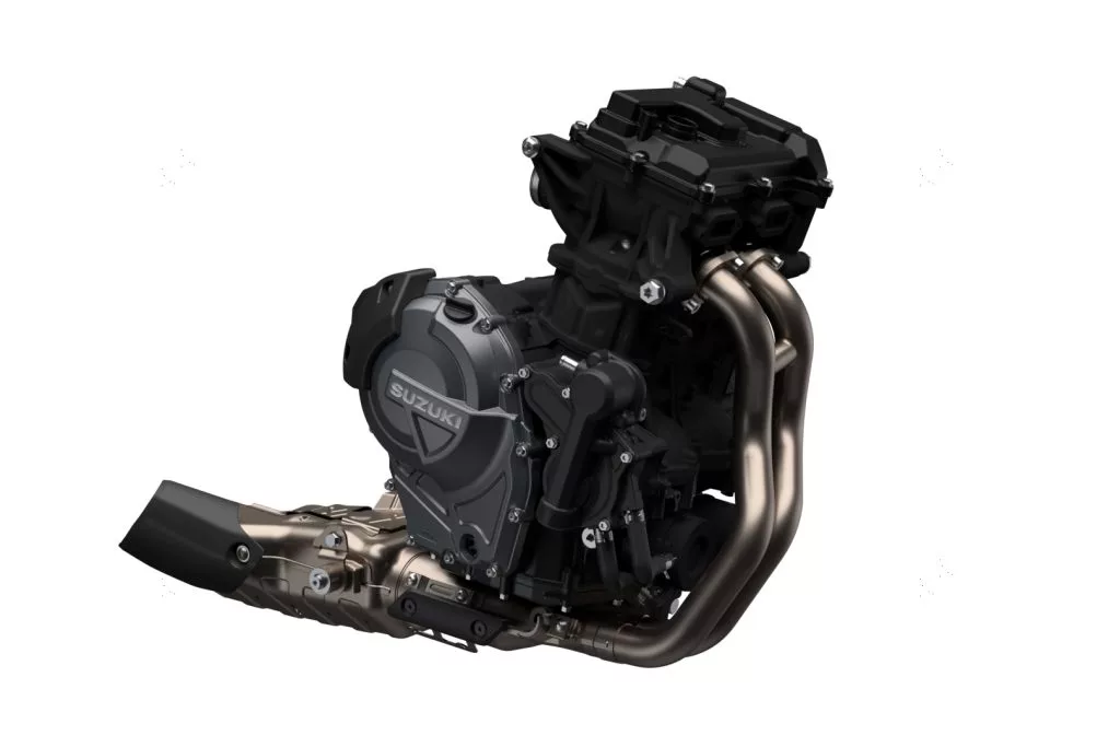 Suzuki's new 776 cc parallel-twin engine runs a 270-degree firing angle to give it a V-Twinesque character