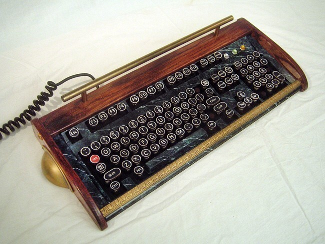Look at the brass handles on this clicky keyboard based on an IBM Model M