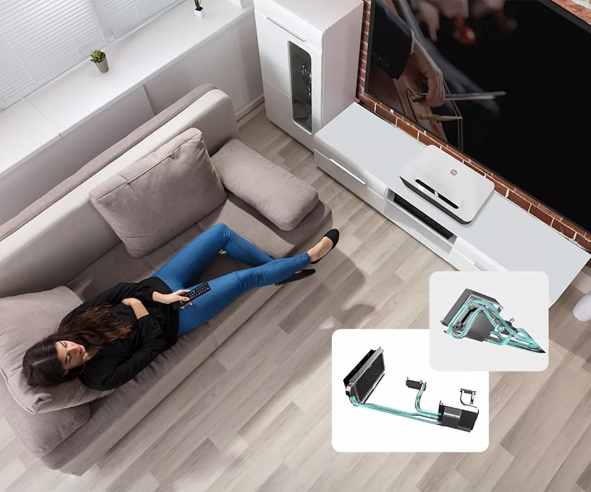 Liquid cooling technology helps keep the system from running hot without the need for irritating fans