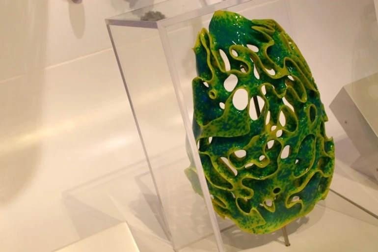 "Pneuma 2" is a 3D-printed sculpture by Neri Oxman and featured in the London Science Museum's "3D printing the future" in 2014