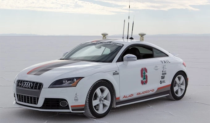 Shelley parked at Bonneville Salt Flats