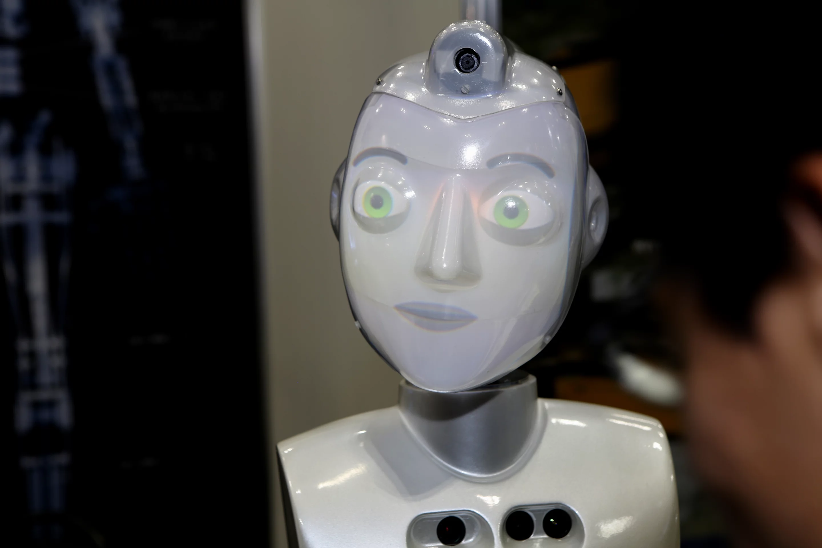 Its animated face is projected onto its face screen from within via an LED pico projector, allowing for a variety of expressions