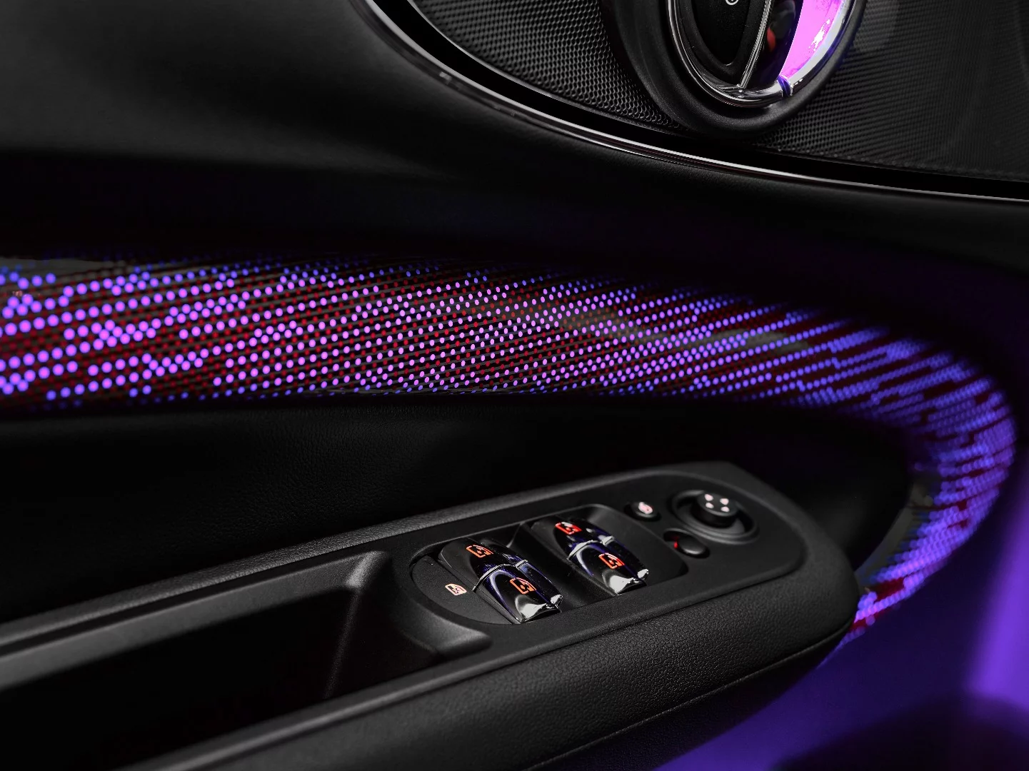 Interior options include this funkadelic detail on the door panels. Other colors are also available, including green and red