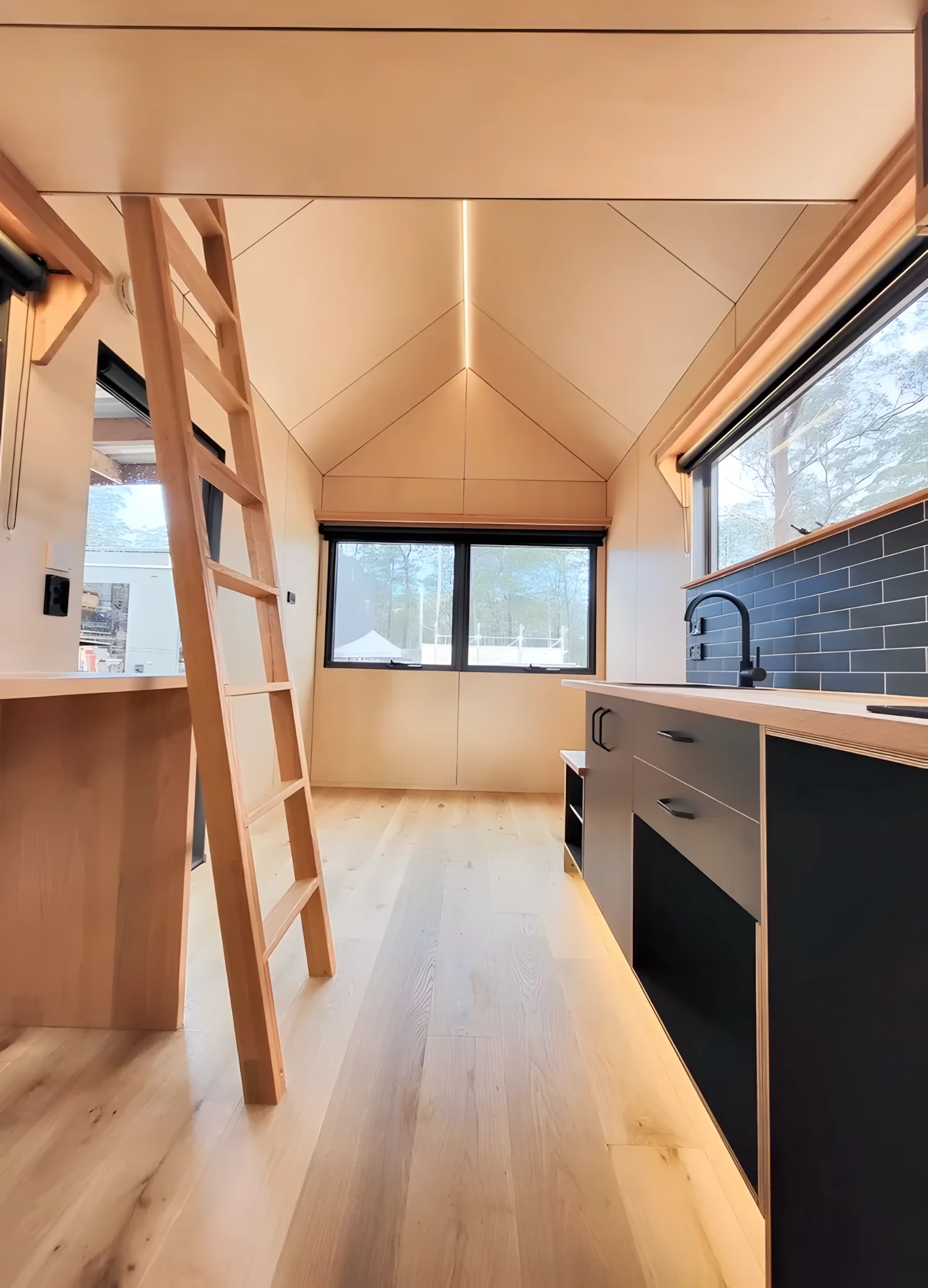 The Gunyah Modern's living room has space for a sofa or can alternatively be configured as an additional bedroom