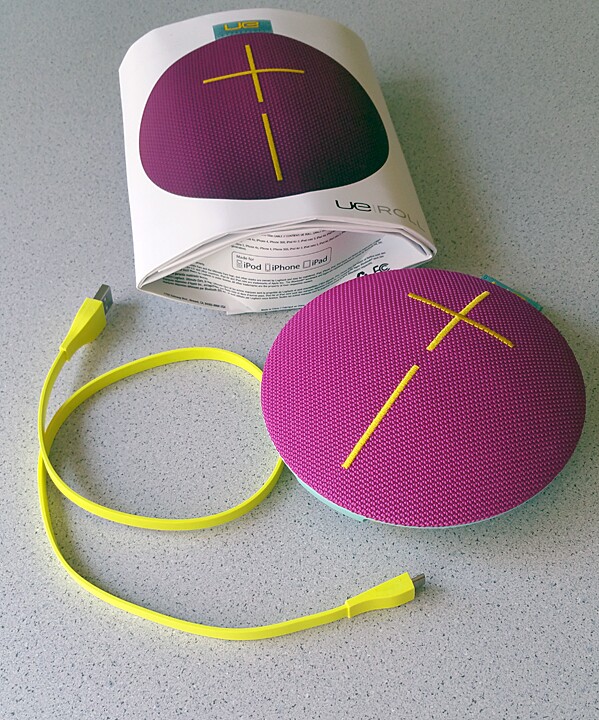 Each recyclable package includes the Ultimate Ears Roll speaker, cable, and loud fun