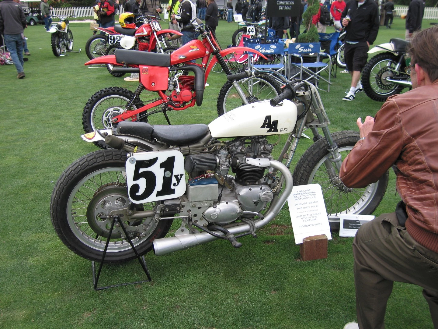 A Triumph flat tracker formerly raced by Kenny Roberts