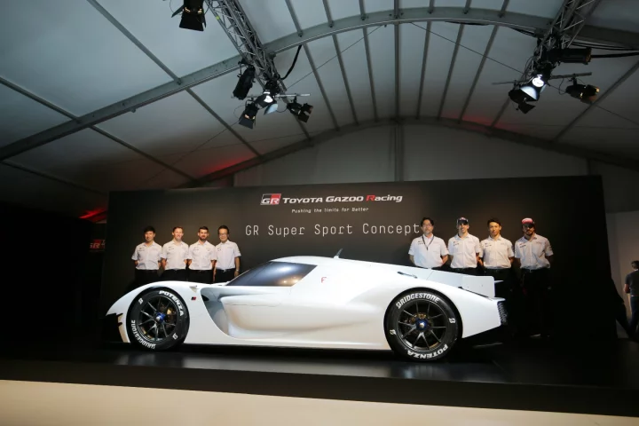 The Toyota Gazoo team lines up behind their ultra-sporty creation