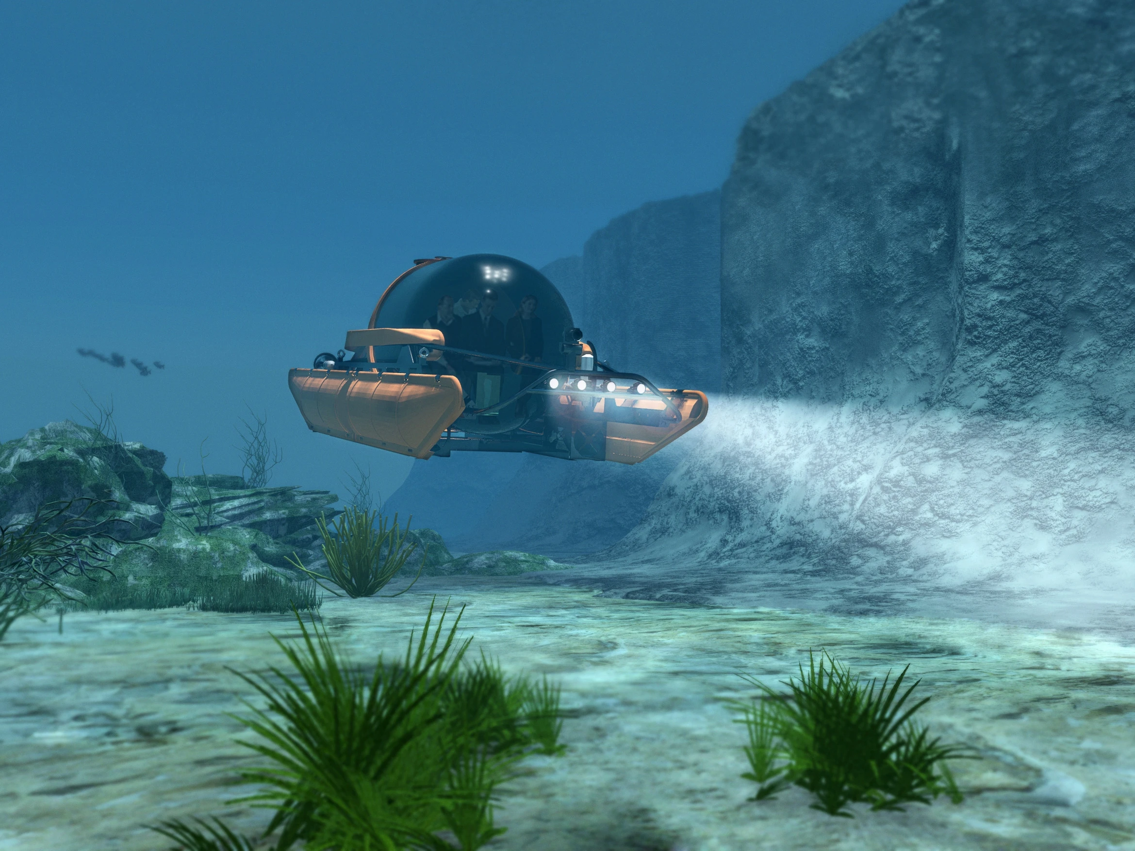 A rendering of the U-Boat Worx C-Explorer 5 exploring the depths