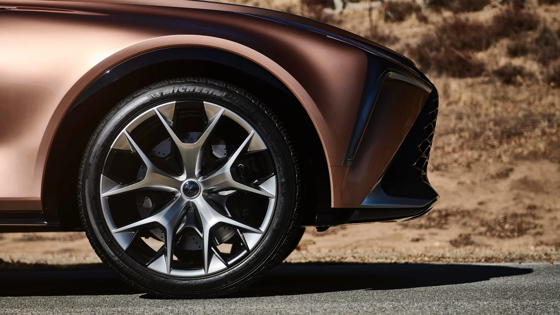 Huge 22-inch wheels are open in a honeycomb design not unlike wheels already found on Lexus vehicles