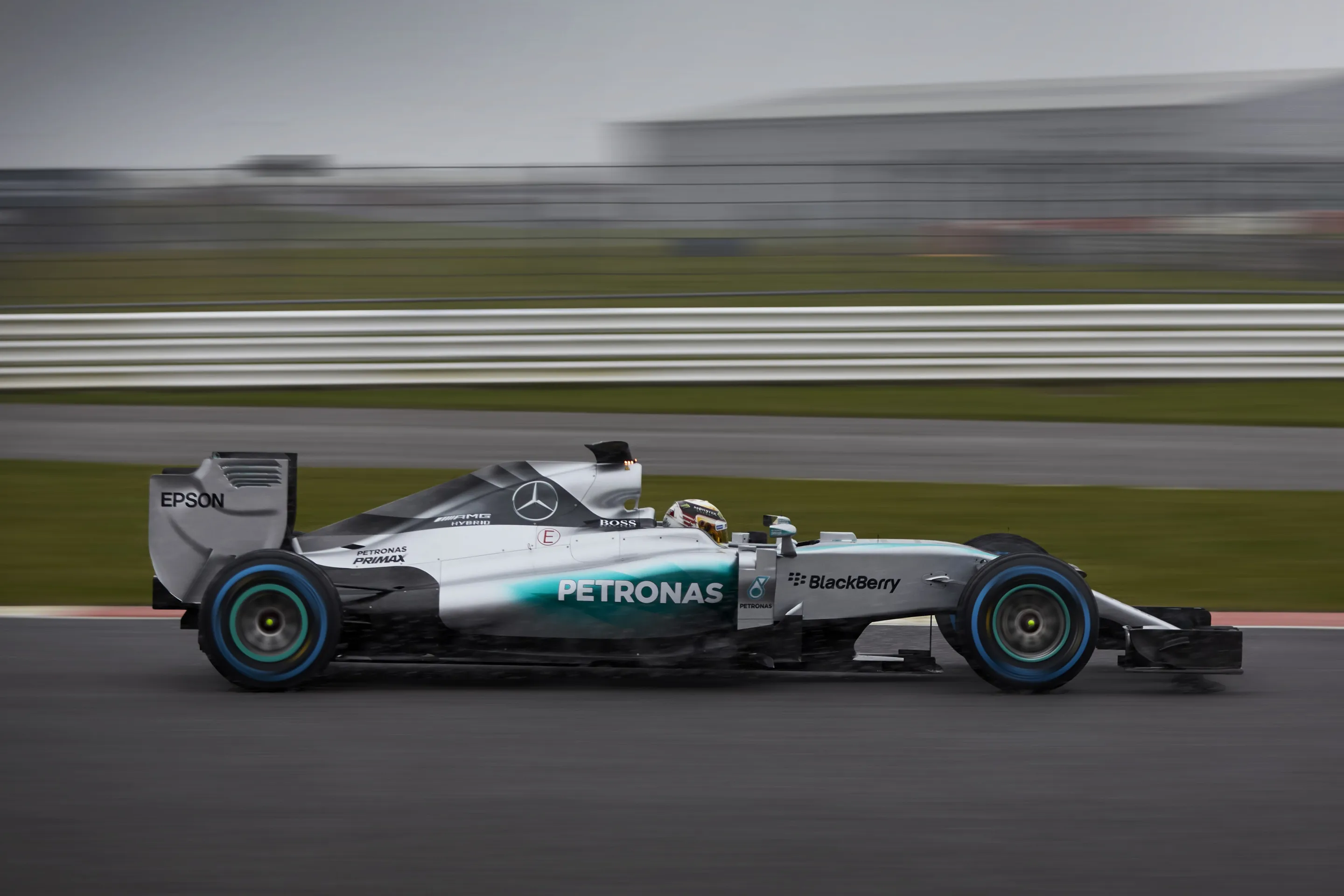 Lewis Hamilton, 2014 World Driving Champion, testing the new W06 Hybrid Silver Arrow