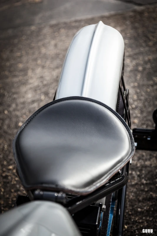 The Rich Phillips seat sits on a pair of Lowbrow Customs 2-inch Barrel Style springs