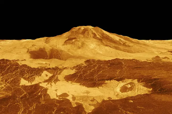 A computer-generated model of Maat Mons, a mountain on Venus that has shown signs of volcanism in recent decades